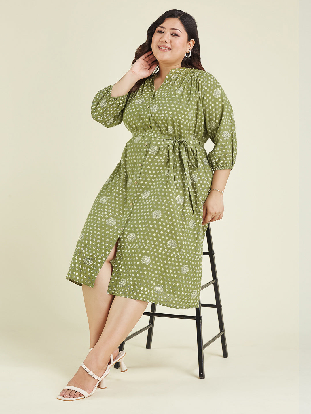 Janasya Dark Cotton Floral A-Line Dress | Grocsy