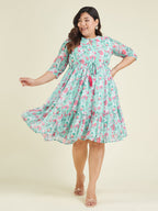 Janasya Light Georgette Floral Fit & Flare Dress | Grocsy