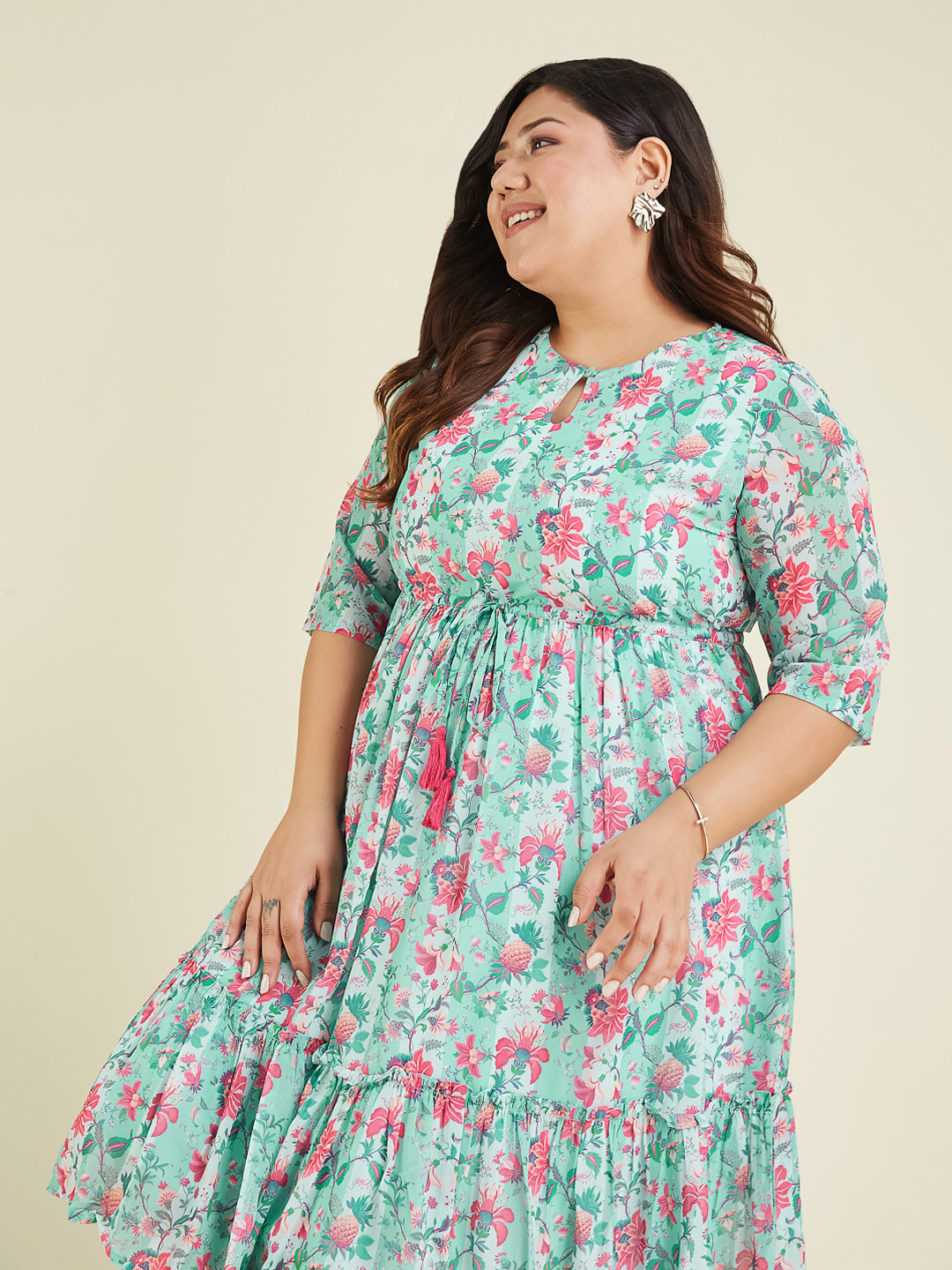 Janasya Light Georgette Floral Fit & Flare Dress | Grocsy