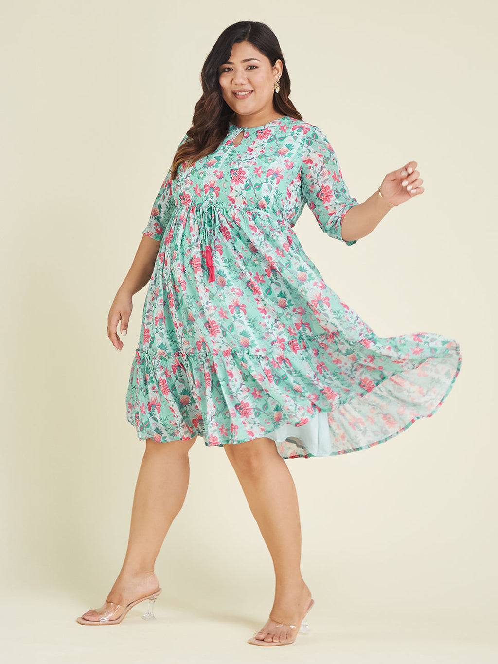 Janasya Light Georgette Floral Fit & Flare Dress | Grocsy