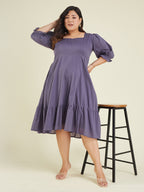 Janasya Light Cotton Solid A-Line Dress | Grocsy