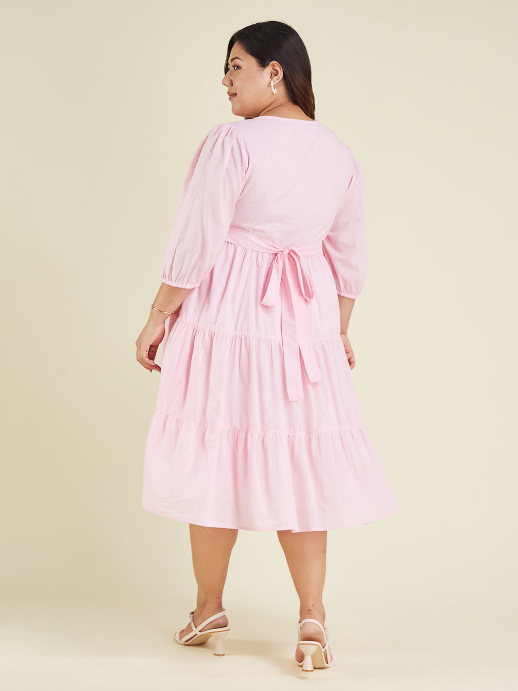 Janasya Cotton Solid Tiered Dress | Grocsy