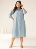 Janasya Light Cotton Solid A-Line Dress | Grocsy