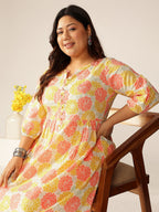 Janasya Light Cotton Floral A-Line Kurta Set | Grocsy