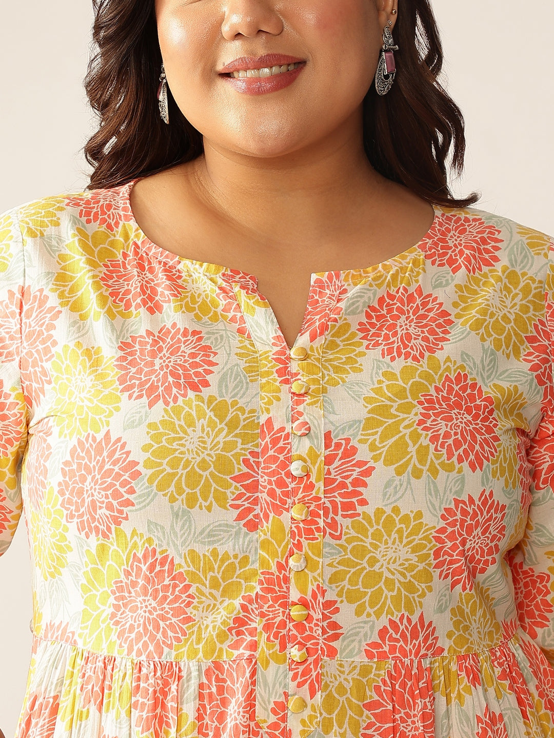 Janasya Light Cotton Floral A-Line Kurta Set | Grocsy