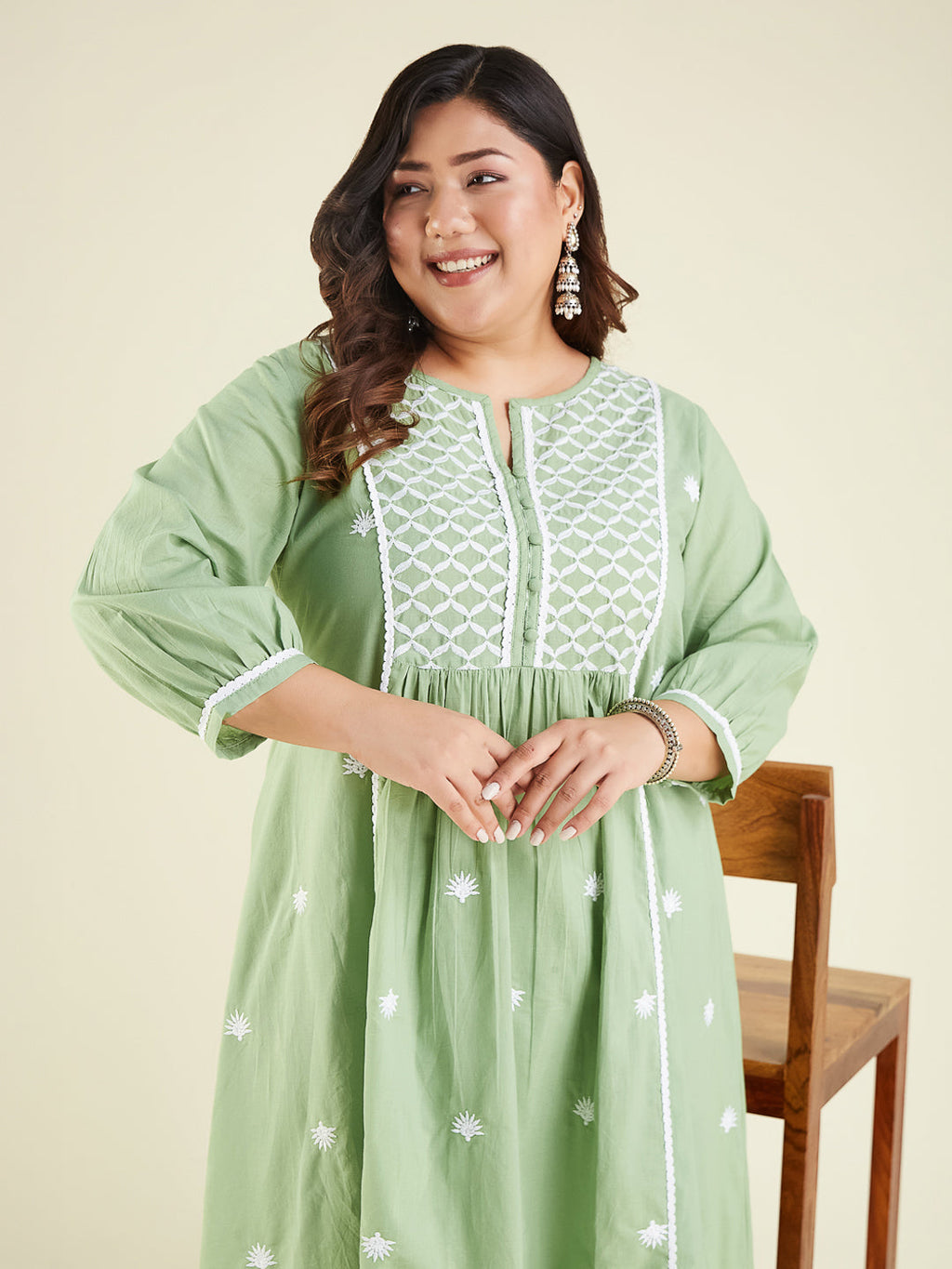 Janasya Light Cotton Embroidered A-Line Kurta Set | Grocsy
