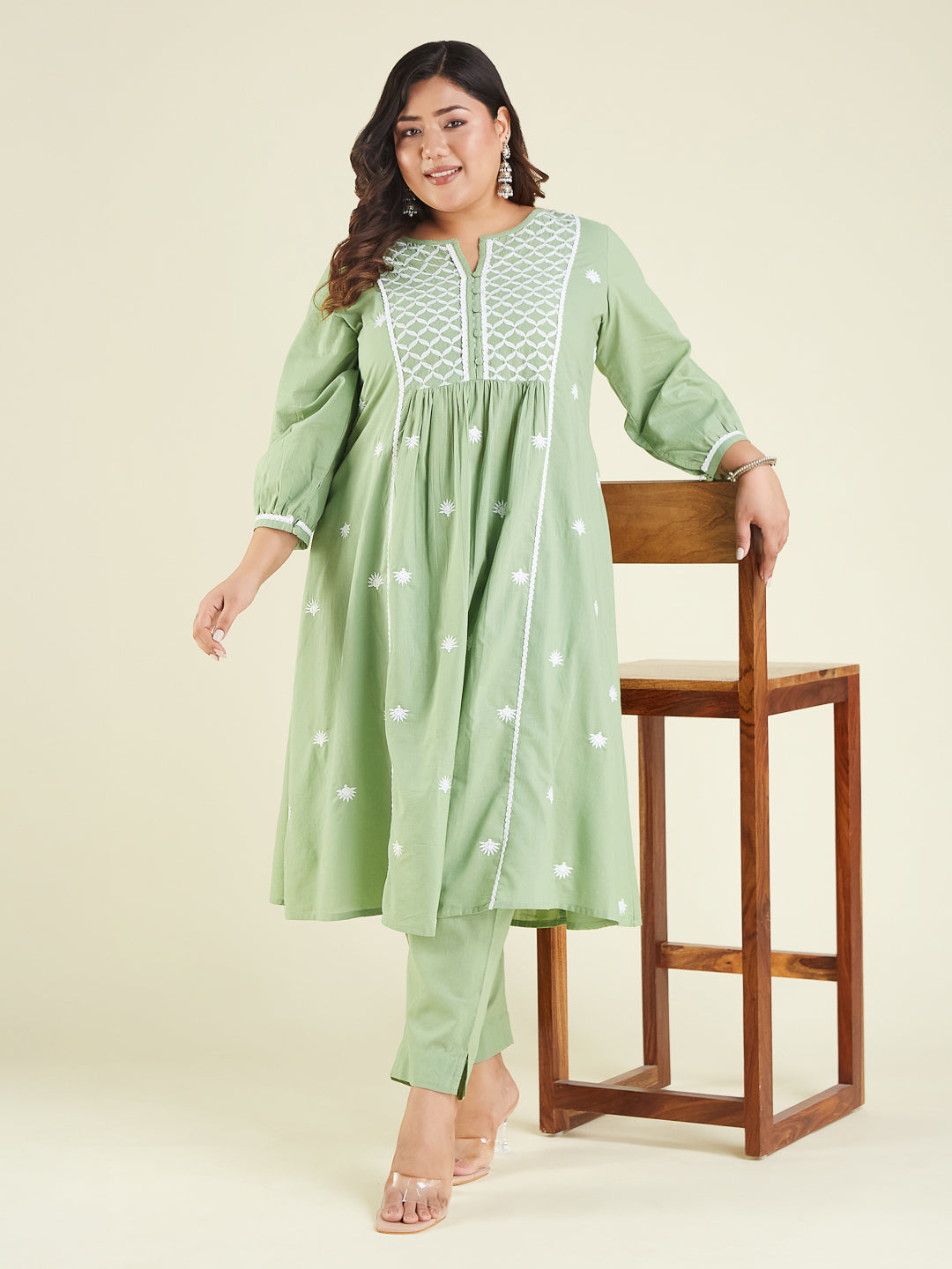 Janasya Light Cotton Embroidered A-Line Kurta Set | Grocsy