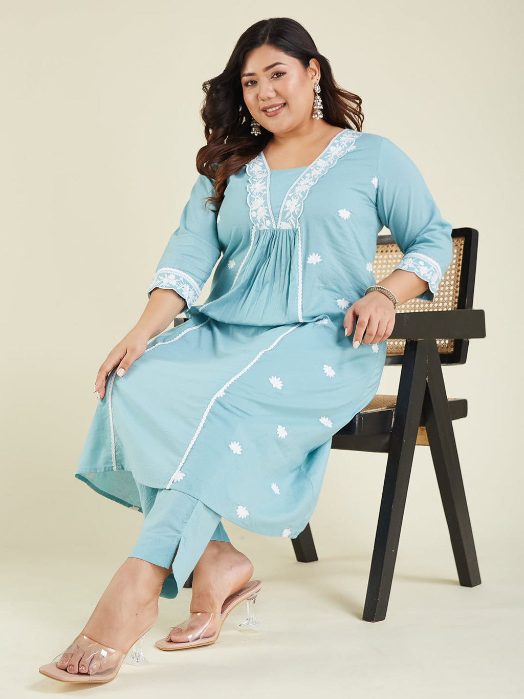 Janasya Light Cotton Embroidered A-Line Kurta Set | Grocsy