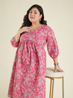 Janasya Bright Cotton Floral A-Line Kurta Set | Grocsy