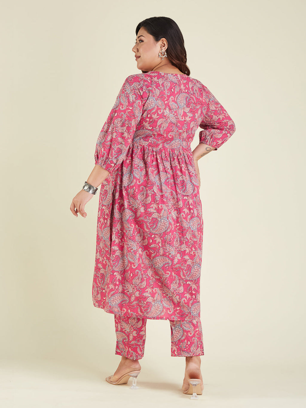 Janasya Bright Cotton Floral A-Line Kurta Set | Grocsy