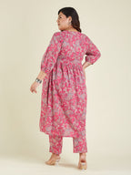Janasya Bright Cotton Floral A-Line Kurta Set | Grocsy