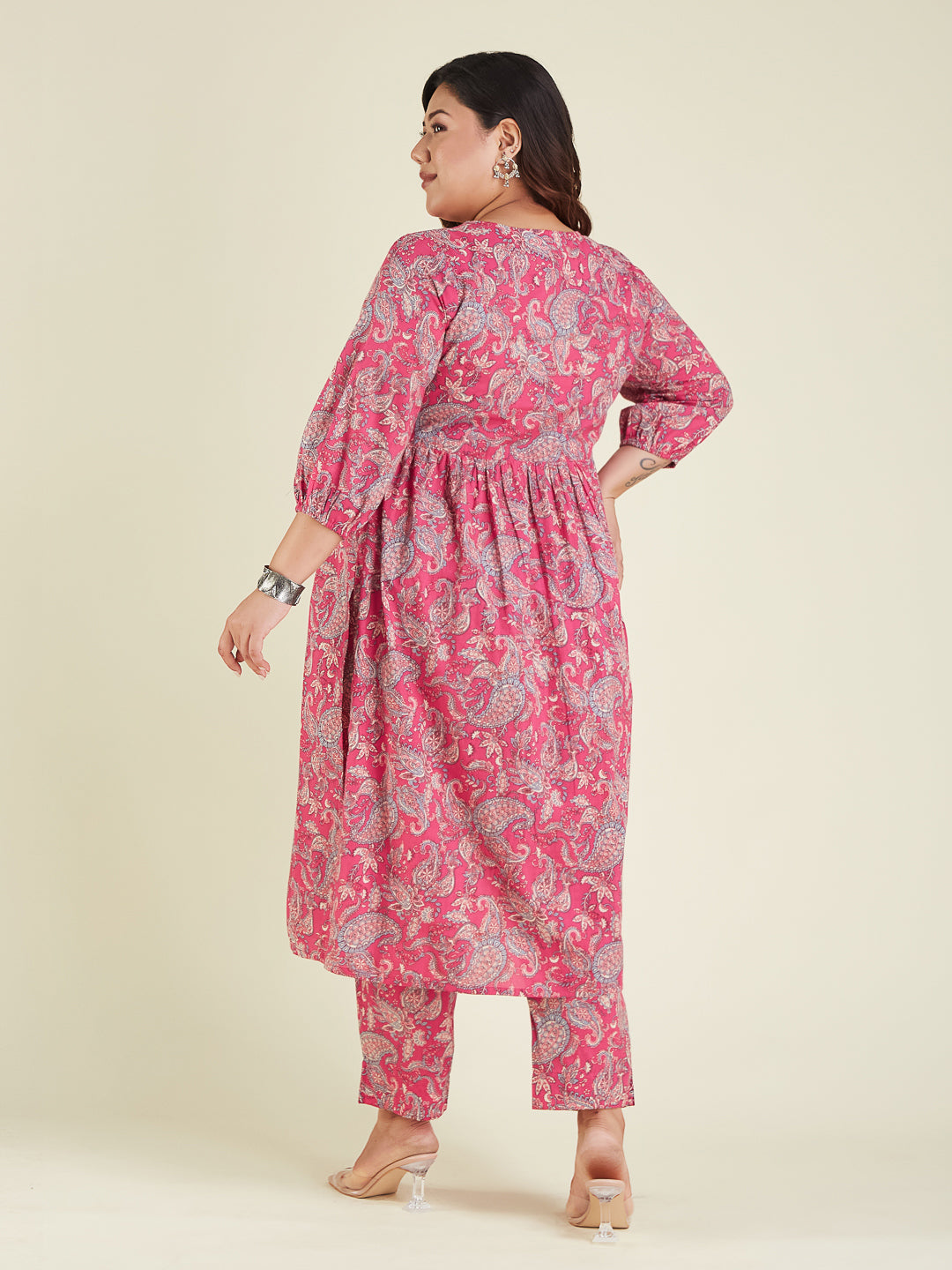 Janasya Bright Cotton Floral A-Line Kurta Set | Grocsy