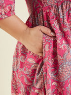 Janasya Bright Cotton Floral A-Line Kurta Set | Grocsy