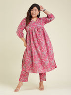 Janasya Bright Cotton Floral A-Line Kurta Set | Grocsy