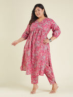 Janasya Bright Cotton Floral A-Line Kurta Set | Grocsy
