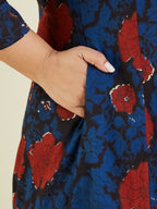 Janasya Dark Cotton Floral A-Line Kurta Set | Grocsy