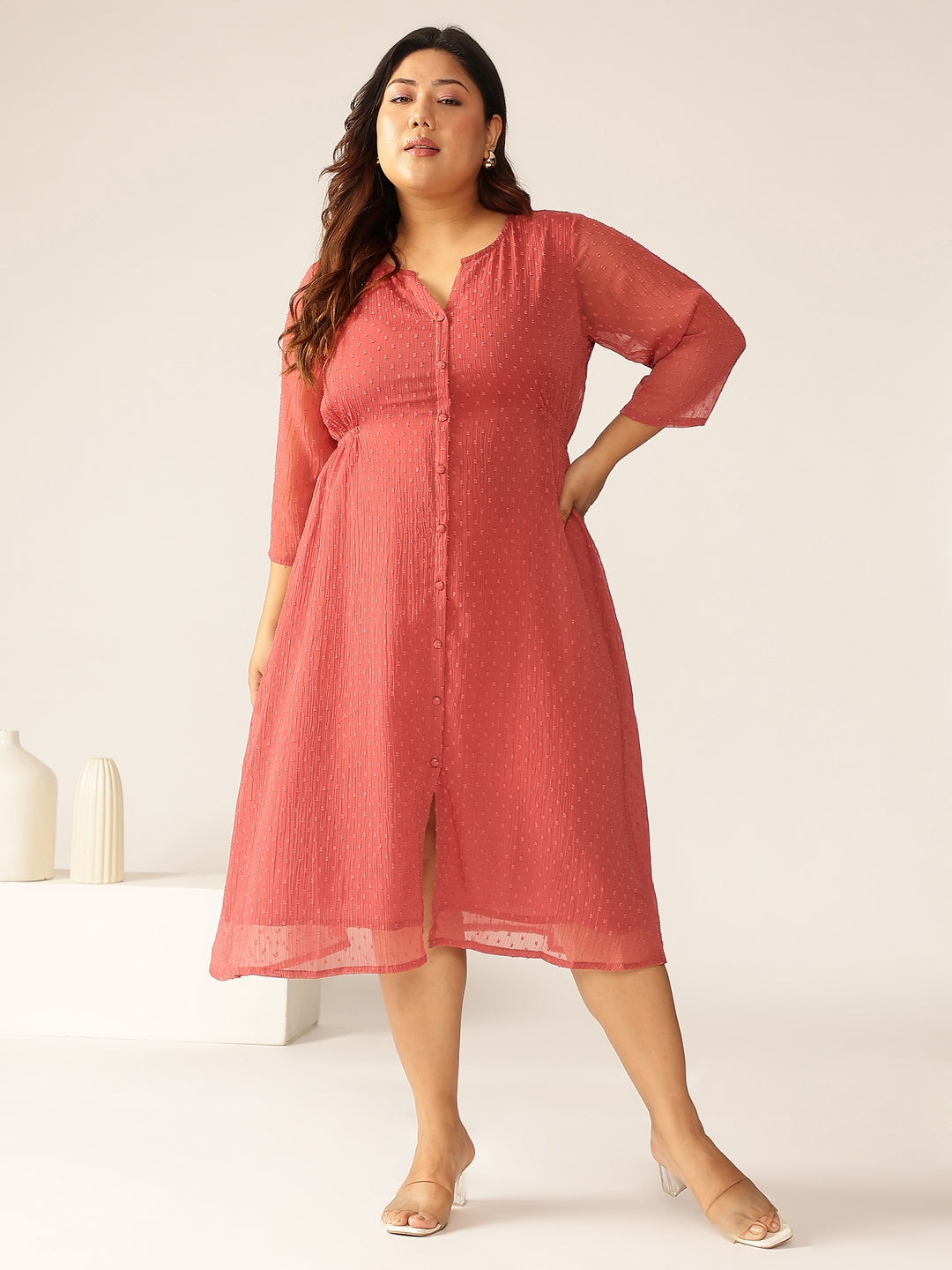 Janasya Light Dobby Chiffon Self Design A-Line Kurta | Grocsy
