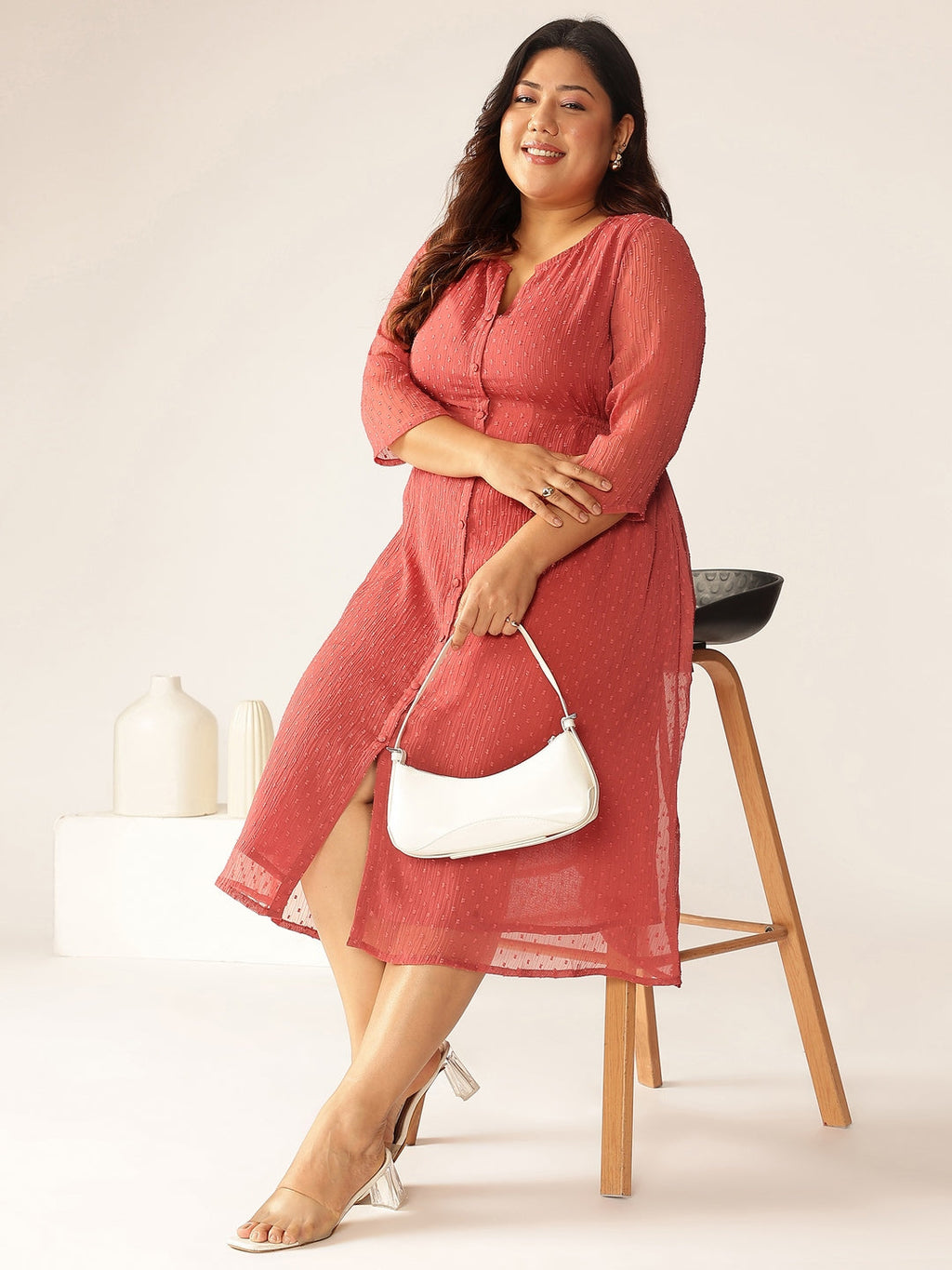 Janasya Light Dobby Chiffon Self Design A-Line Kurta | Grocsy