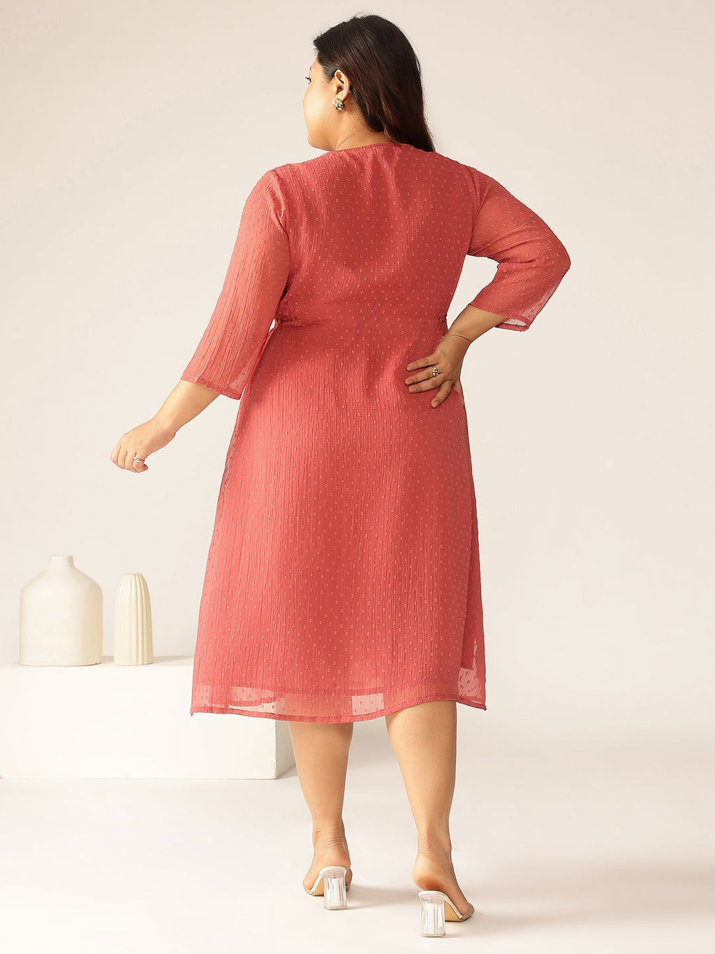 Janasya Light Dobby Chiffon Self Design A-Line Kurta | Grocsy