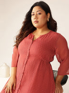 Janasya Light Dobby Chiffon Self Design A-Line Kurta | Grocsy