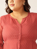 Janasya Light Dobby Chiffon Self Design A-Line Kurta | Grocsy