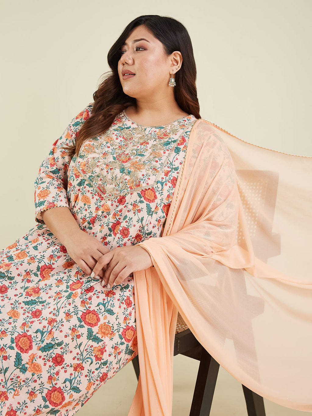 Janasya Light Cotton Floral Anarkali Kurta Set | Grocsy
