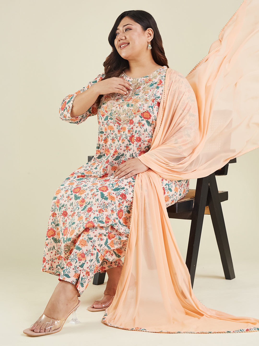 Janasya Light Cotton Floral Anarkali Kurta Set | Grocsy