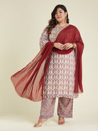 Janasya Light Georgette Yoke Embroidery A-Line Kurta Set | Grocsy
