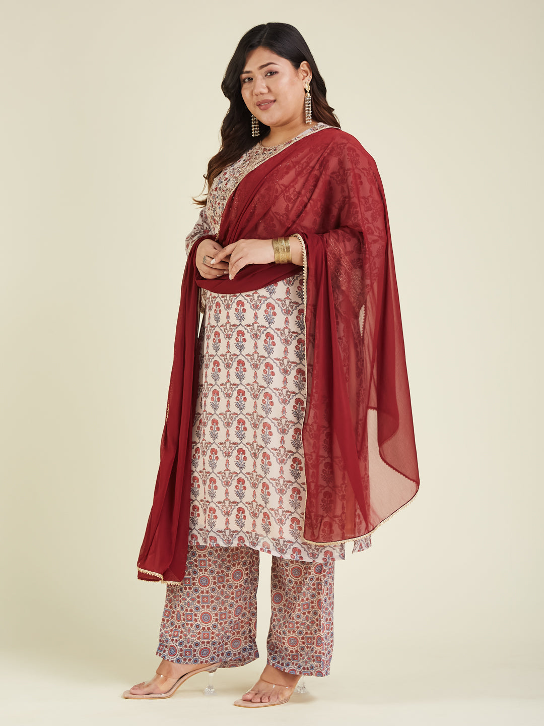 Janasya Light Georgette Yoke Embroidery A-Line Kurta Set | Grocsy
