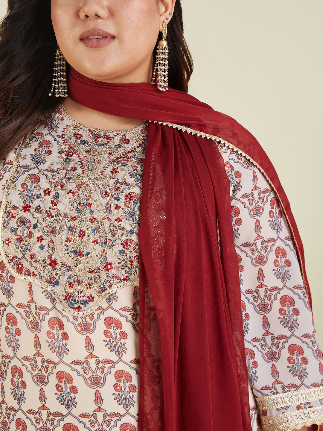 Janasya Light Georgette Yoke Embroidery A-Line Kurta Set | Grocsy