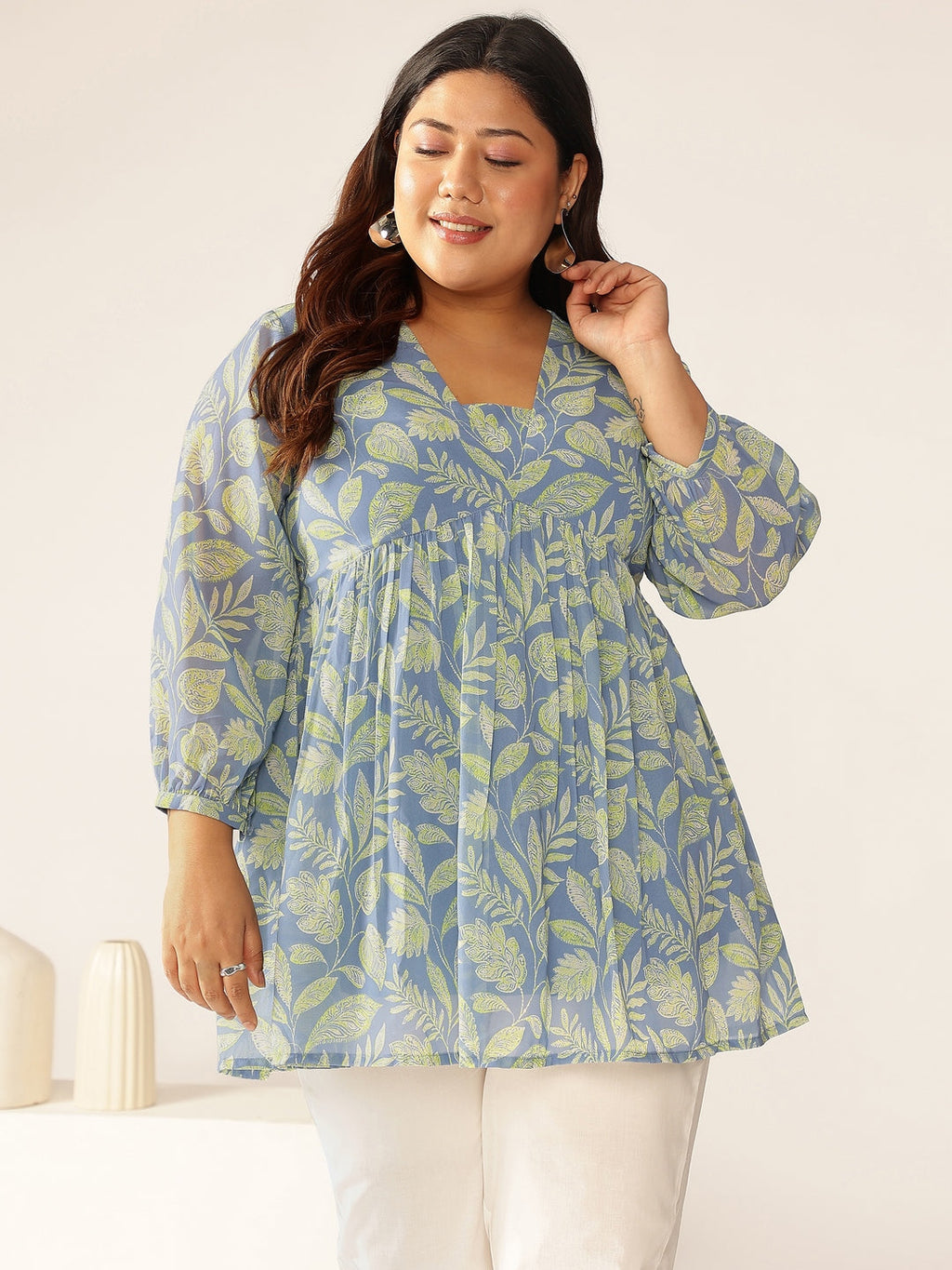 Janasya Bright Georgette Tropical A-Line Tunic | Grocsy
