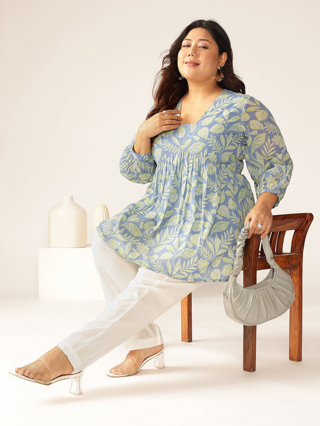 Janasya Bright Georgette Tropical A-Line Tunic | Grocsy