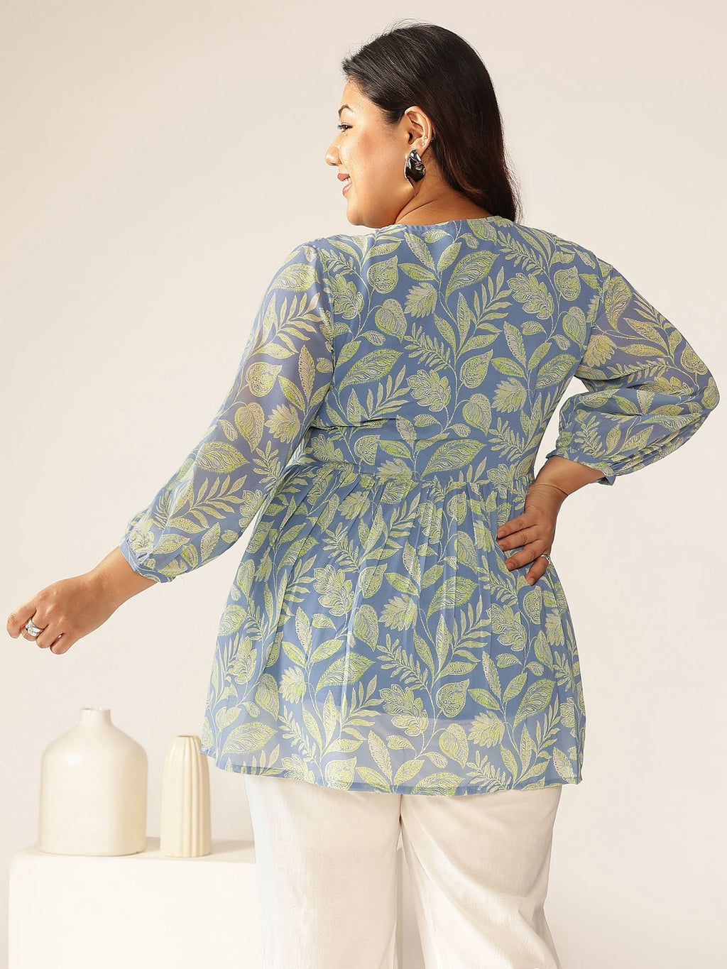 Janasya Bright Georgette Tropical A-Line Tunic | Grocsy