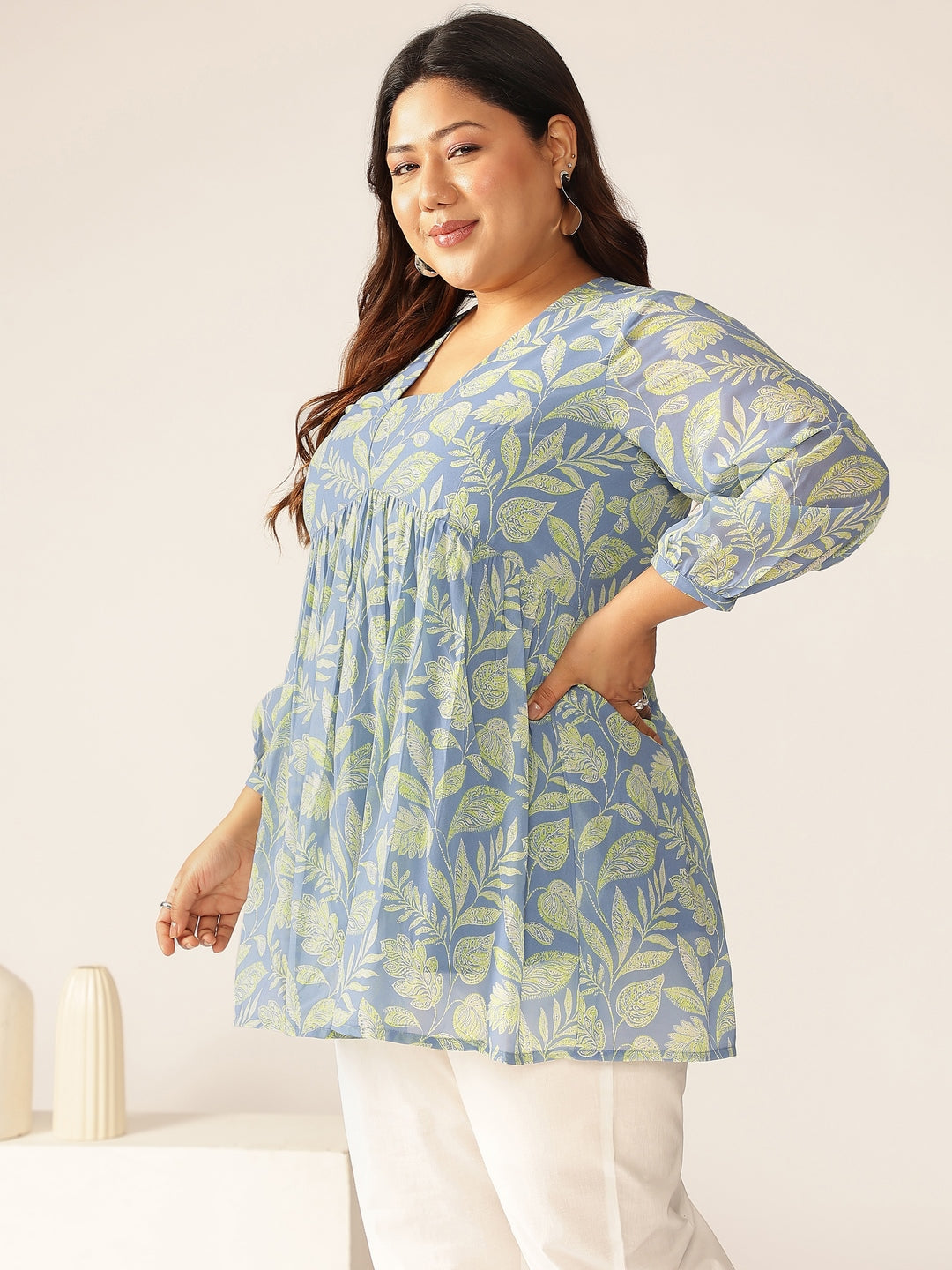Janasya Bright Georgette Tropical A-Line Tunic | Grocsy