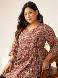 Janasya Dark Cotton Paisley Peplum Tunic | Grocsy