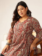 Janasya Dark Cotton Paisley Peplum Tunic | Grocsy