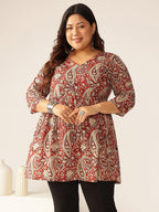 Janasya Dark Cotton Paisley Peplum Tunic | Grocsy
