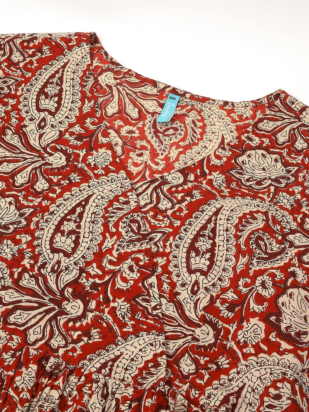 Janasya Dark Cotton Paisley Peplum Tunic | Grocsy