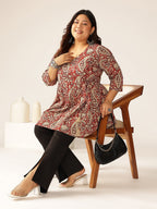 Janasya Dark Cotton Paisley Peplum Tunic | Grocsy