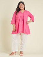 Janasya Bright Cotton Schiffli A-Line Tunic | Grocsy