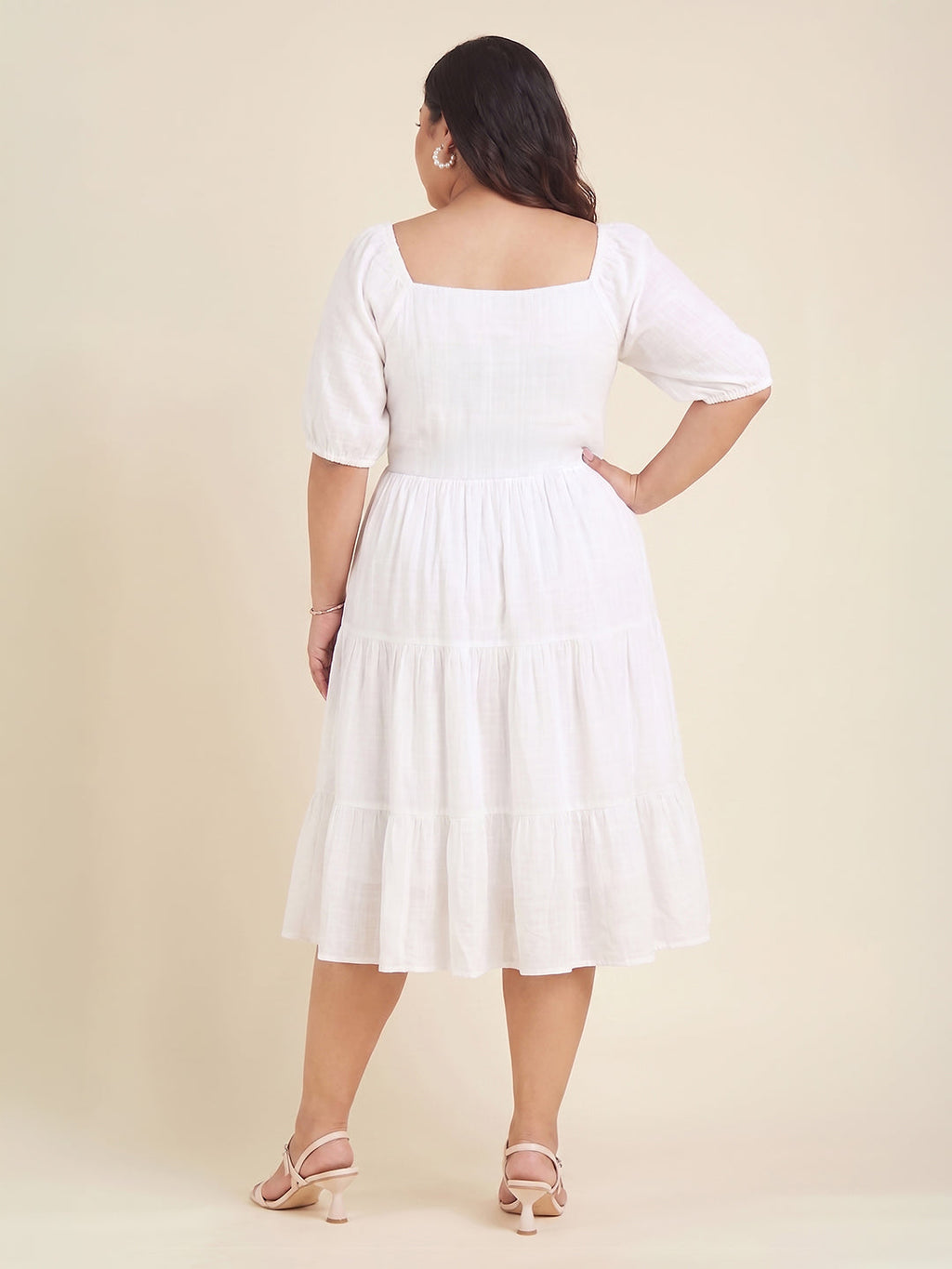 Janasya White Tiered Cotton Dress | Grocsy