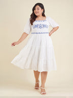 Janasya White Tiered Cotton Dress | Grocsy