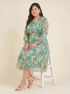 Janasya Mint A-Line Chiffon Dress | Grocsy