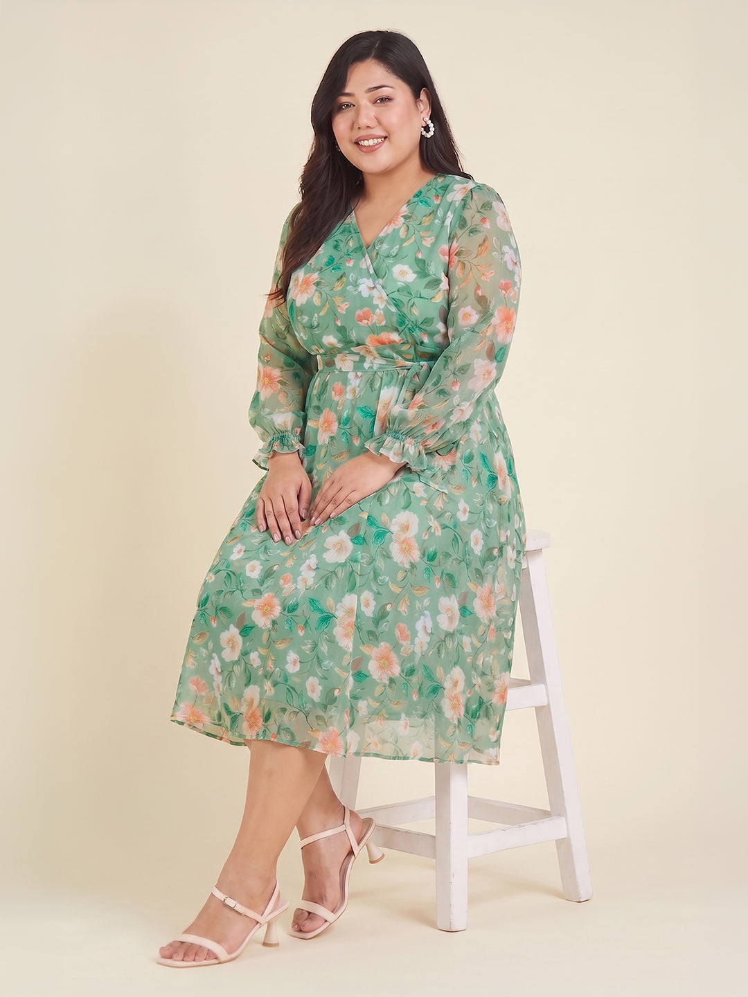 Janasya Mint A-Line Chiffon Dress | Grocsy