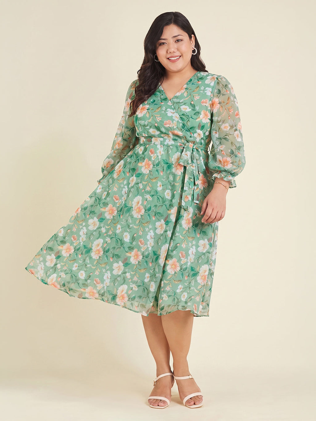 Janasya Mint A-Line Chiffon Dress | Grocsy