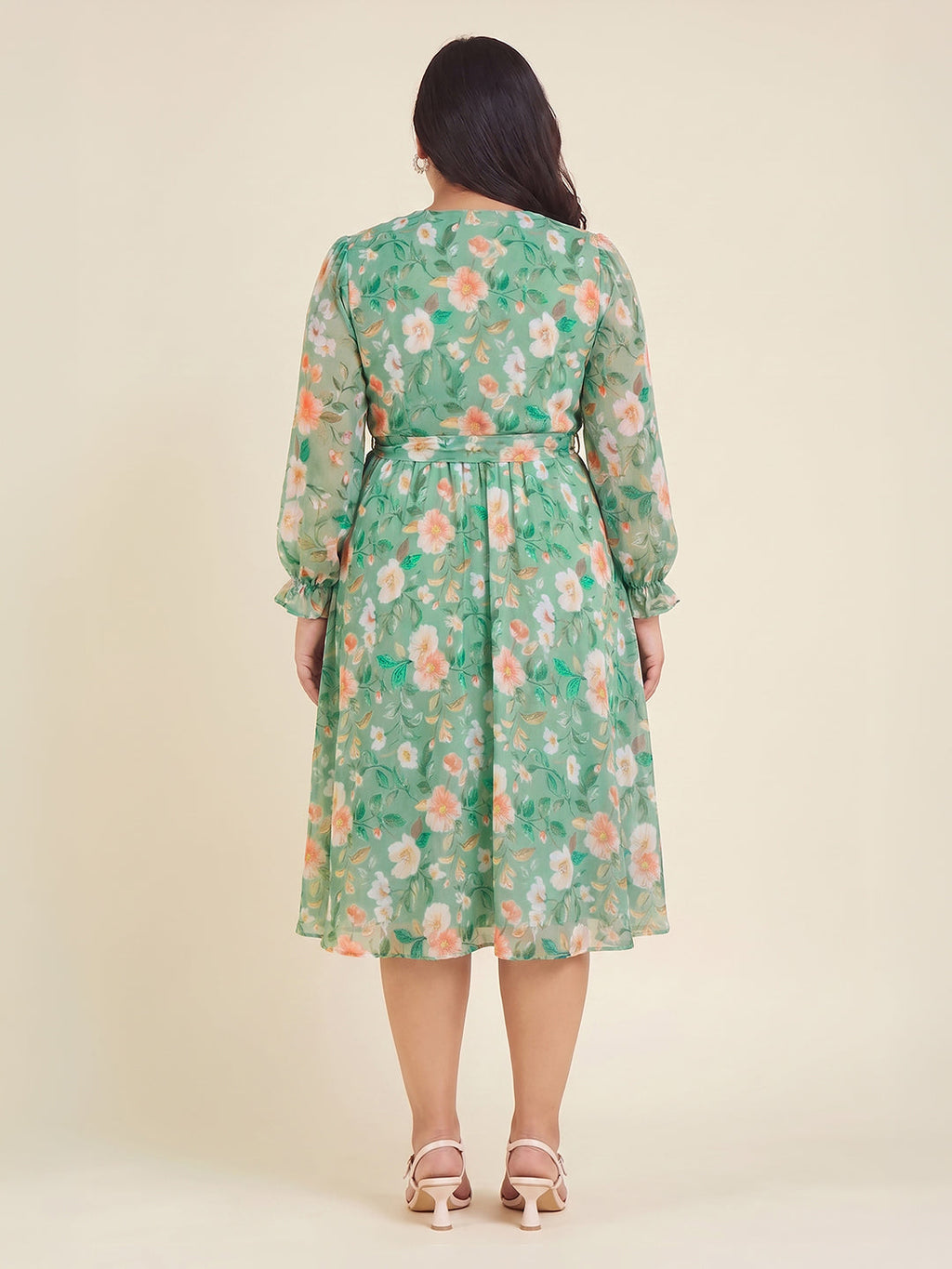 Janasya Mint A-Line Chiffon Dress | Grocsy