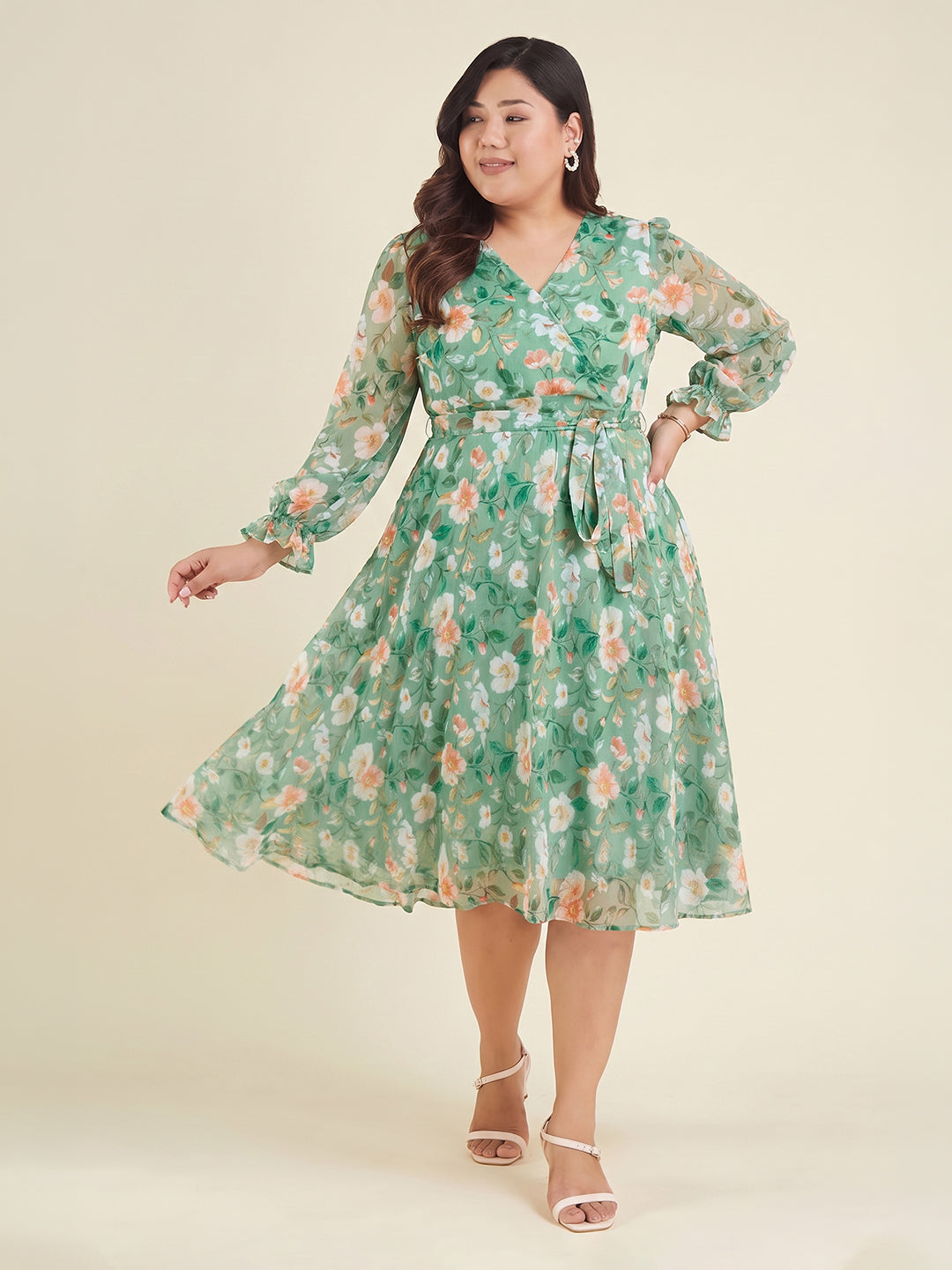 Janasya Mint A-Line Chiffon Dress | Grocsy