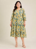 Janasya Yellow Tiered Georgette Dress | Grocsy