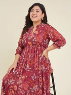 Janasya Red Fit & Flare Georgette Dress | Grocsy