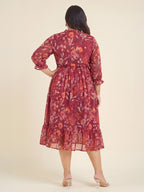 Janasya Red Fit & Flare Georgette Dress | Grocsy
